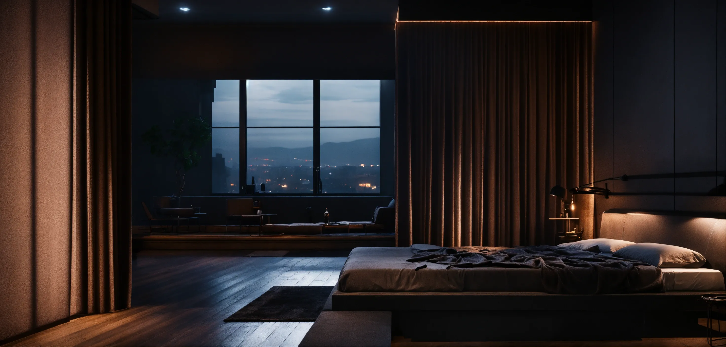 Komplett abgedunkeltes Schlafzimmer